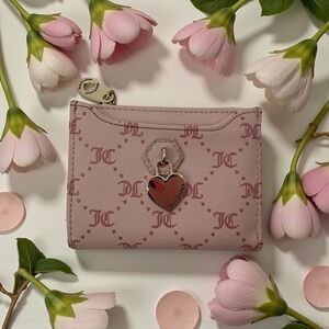 Juicy Couture Pink Heart Charm Wallet | Y2K Monogram Mini Bifold Card Case